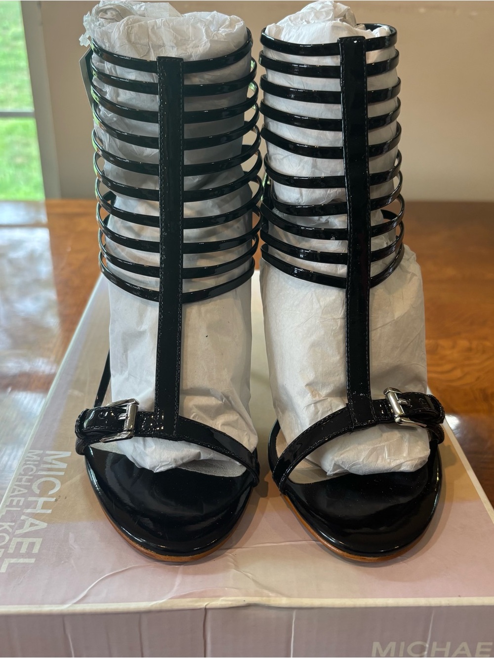 Michael Kors Black Patent Strappy Gladiator Heels Size 7